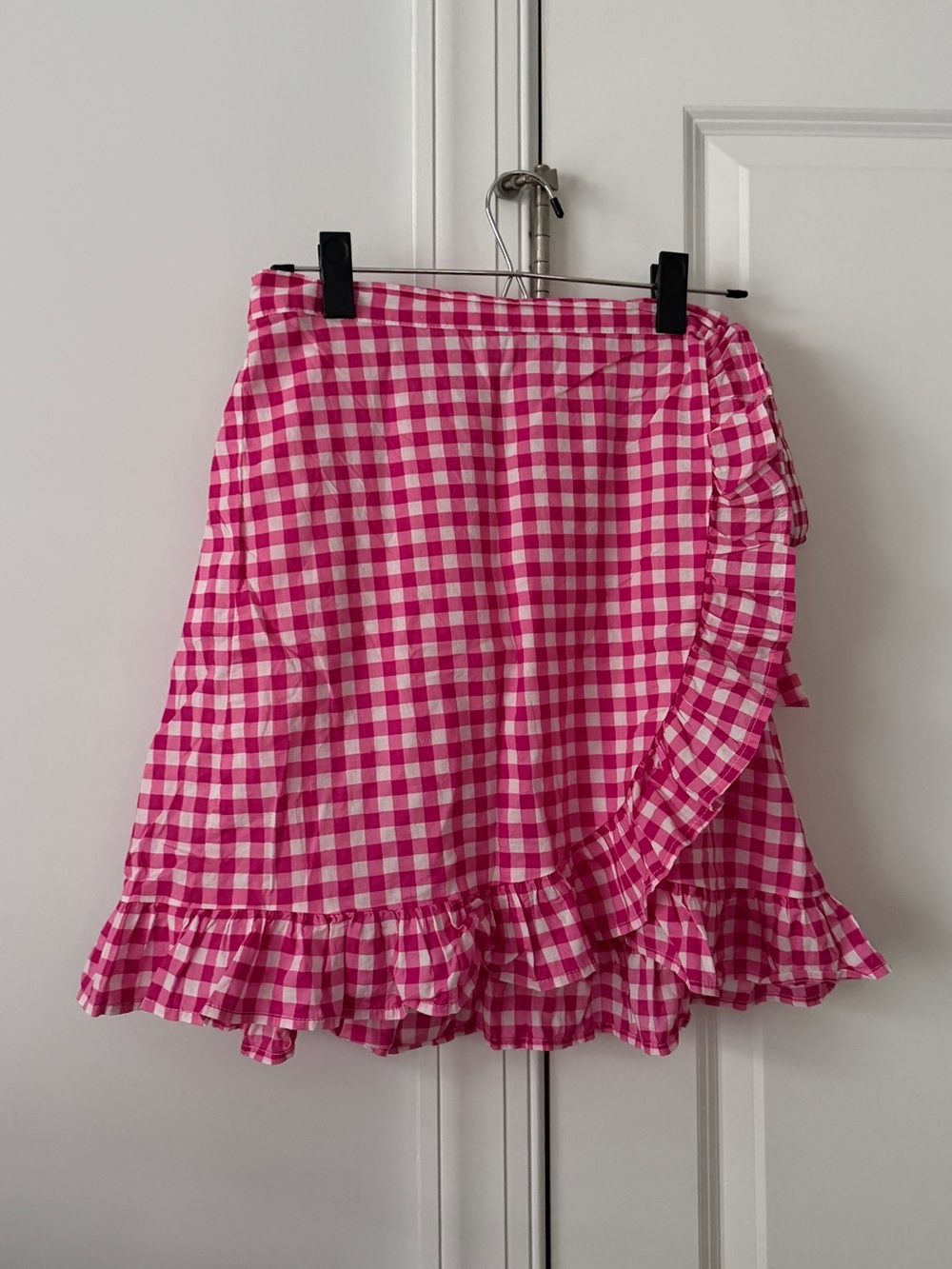 NWOT J Crew Factory Pink Gingham Ruffle Wrap Skirt Swim Coverup